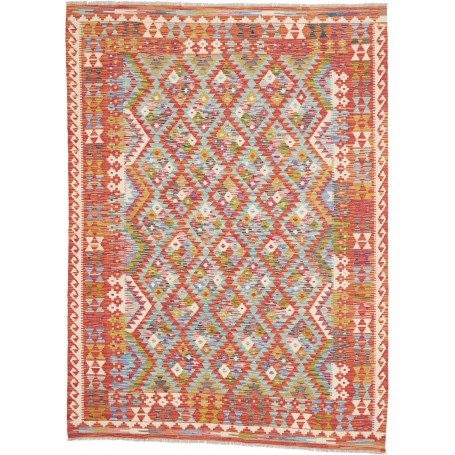 Tappeto Kilim Afghanistan Geometrico Rosso Terracotta Blu Tu