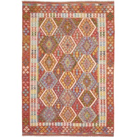 Tappeto Kilim Afghanistan Geometrico Rosso Arancio Blu Verde