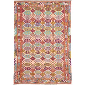 Tappeto Kilim Afghanistan Geometrico Terracotta Verde Acqua