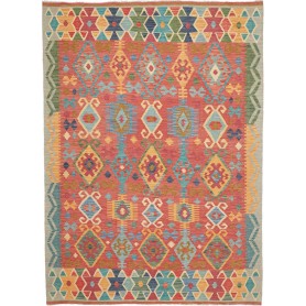Tappeto Kilim Afghanistan Astratto Rosso Terracotta Blu Gial