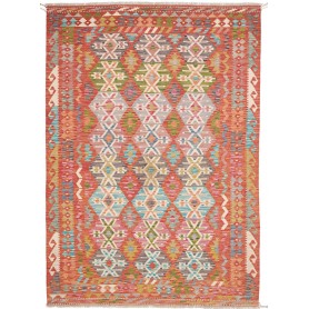 Tappeto Kilim Afghanistan Astratto Rosso Corallo Turchese Ve