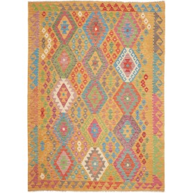 Tappeto Kilim Afghanistan Astratto Oro Zafferano Blu Cielo R
