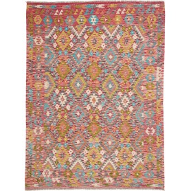 Tappeto Kilim Afghanistan Geometrico Rosso Rosa Blu Turchese