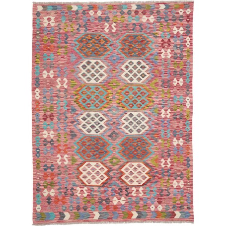 Tappeto Kilim Afghanistan Tribale Rosa Rosso Turchese Aranci