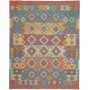 Tappeto Kilim Afghanistan Astratto Celeste Corallo Giallo Cr