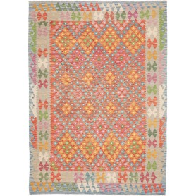 Tappeto Kilim Afghanistan Geometrico Arancione Rosa Azzurro