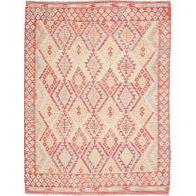 Tappeto Kilim Afghanistan Astratto Rosso Corallo Beige Chiar