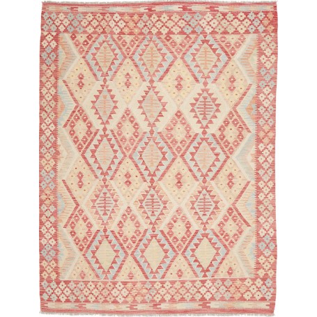 Tappeto Kilim Afghanistan Astratto Rosso Corallo Beige Chiar