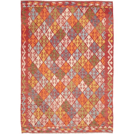 Tappeto Kilim Afghanistan Geometrico Rosso Terracotta Aranci