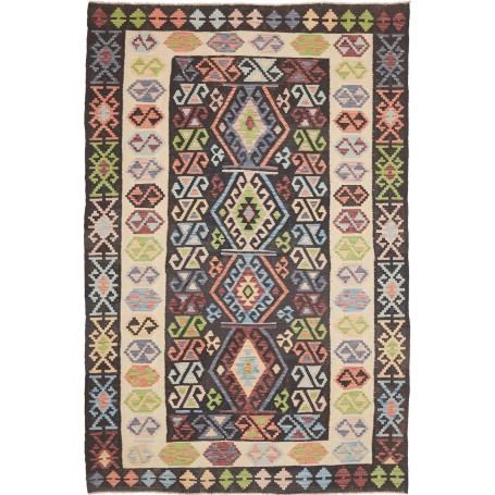 Tappeto Kilim Afghanistan Astratto Nero Beige Multicolore 16