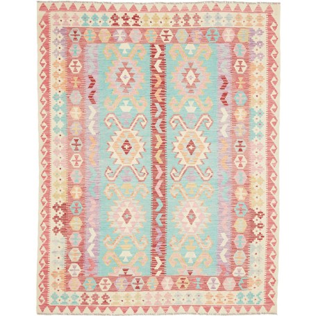 Tappeto Kilim Afghanistan Astratto Turchese Rosa Corallo Cre