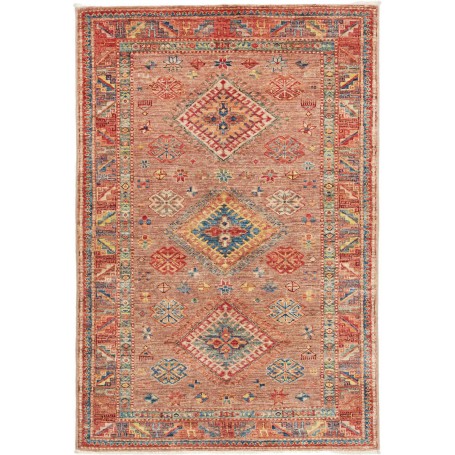 Tappeto Kazak Fine Pakistan Geometrico Terracotta Blu 102x148 Cm
