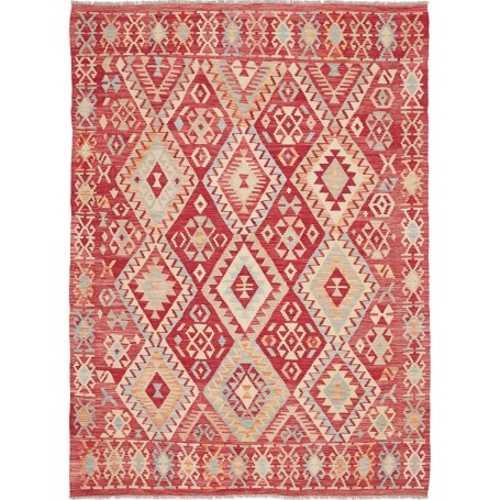Tappeto Kilim Afghanistan Geometrico Rosso Crema 176x240 Cm
