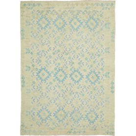 Tappeto Kilim Afghanistan Geometrico Beige Azzurro 173x250 Cm