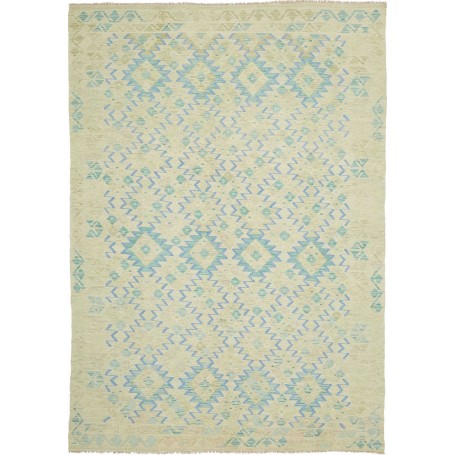 Tappeto Kilim Afghanistan Geometrico Beige Azzurro 173x250 Cm
