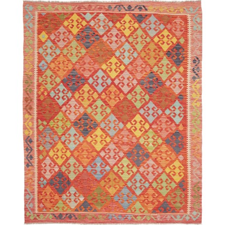 Tappeto Kilim Afghanistan Geometrico Arancione Giallo 190x235 Cm