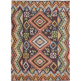 Tappeto Kilim Afghanistan Geometrico Grigio Scuro Arancione 175x240 Cm