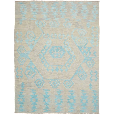 Tappeto Kilim Afghanistan Geometrico Beige Azzurro 184x244 Cm