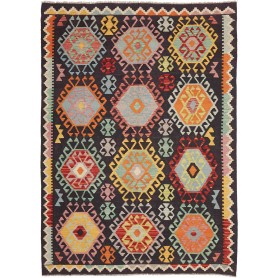 Tappeto Kilim Afghanistan Geometrico Multicolore Nero 178x244 Cm