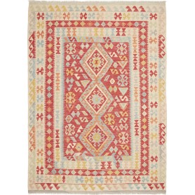 Tappeto Kilim Afghanistan Geometrico Rosso Beige 172x234 Cm
