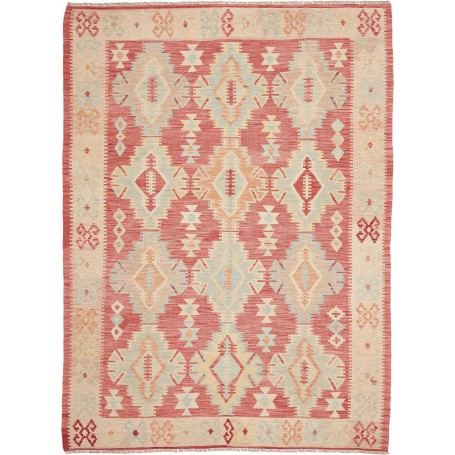 Tappeto Kilim Afghanistan Geometrico Rosso Terracotta Beige 178x240 Cm
