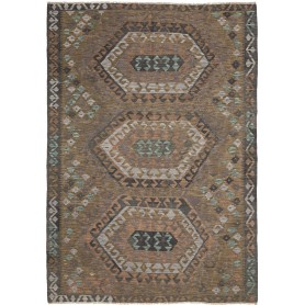 Tappeto Kilim Afghanistan Geometrico Marrone Beige Verde Grigio 168x240 Cm