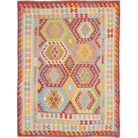Tappeto Kilim Afghanistan Geometrico Rosso Multicolore 183x240 Cm
