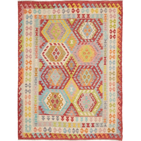 Tappeto Kilim Afghanistan Geometrico Rosso Multicolore 183x240 Cm