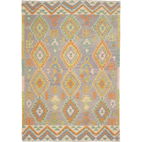 Tappeto Kilim Afghanistan Geometrico Grigio Lavanda Arancione 170x242 Cm