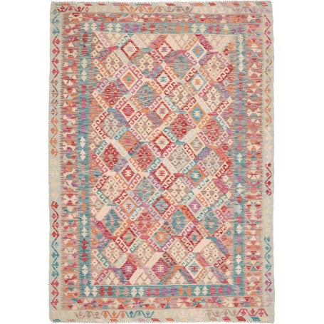 Tappeto Kilim Afghanistan Geometrico Verde Acqua Beige 173x242 Cm