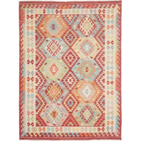 Tappeto Kilim Afghanistan Geometrico Rosso Multicolore 175x238 Cm