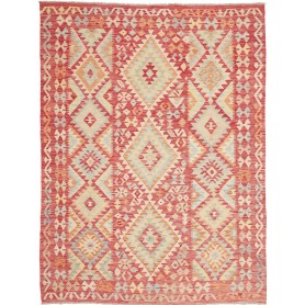 Tappeto Kilim Afghanistan Geometrico Rosso Beige 184x241 Cm