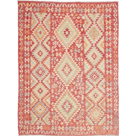 Tappeto Kilim Afghanistan Geometrico Rosso Beige 184x241 Cm