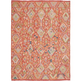 Tappeto Kilim Afghanistan Geometrico Arancione Ruggine Azzurro Verde Pastello 174x239 Cm