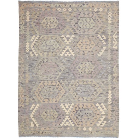Tappeto Kilim Afghanistan Geometrico Grigio Blu Beige Crema 177x242 Cm