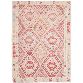 Tappeto Kilim Afghanistan Geometrico Rosso Crema 180x238 Cm