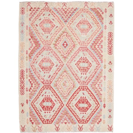 Tappeto Kilim Afghanistan Geometrico Rosso Crema 180x238 Cm