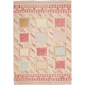 Tappeto Kilim Afghanistan Geometrico Crema Rosso Chiaro 176x249 Cm