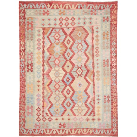 Tappeto Kilim Afghanistan Geometrico Rosso Terracotta Beige 181x245 Cm