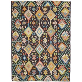 Tappeto Kilim Afghanistan Geometrico Nero Multicolore Pastello 175x237 Cm