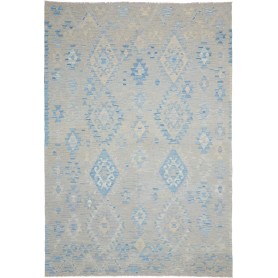 Tappeto Kilim Afghanistan Geometrico Azzurro Cielo Grigio Beige 175x257 Cm