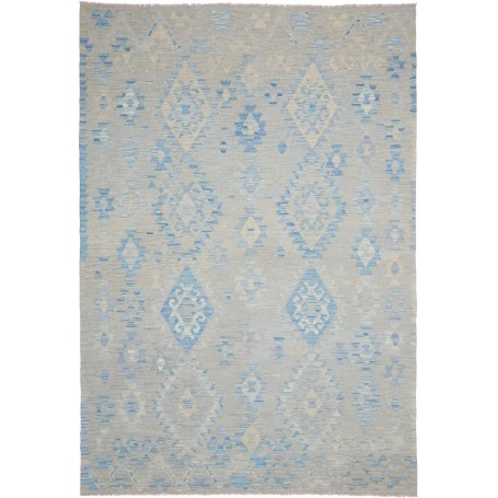 Tappeto Kilim Afghanistan Geometrico Azzurro Cielo Grigio Beige 175x257 Cm
