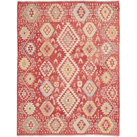 Tappeto Kilim Afghanistan Geometrico Rosso Terracotta Beige Chiaro 181x239 Cm