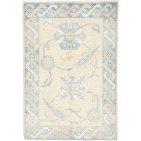 Tappeto Kazak Afghanistan Geometrico Beige Blu Chiaro 63x91 Cm