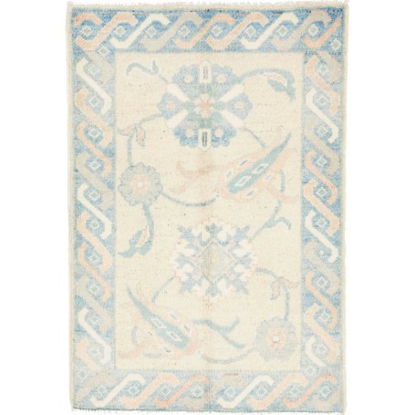 Tappeto Kazak Afghanistan Geometrico Beige Blu Chiaro 63x91 Cm