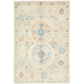 Tappeto Kazak Afghanistan Geometrico Beige Azzurro 60x89 Cm