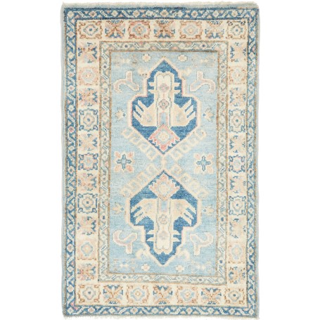 Tappeto Kazak Afghanistan Geometrico Azzurro Cielo Beige 61x96 Cm