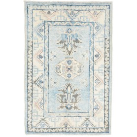 Tappeto Kazak Afghanistan Medaglione Azzurro Chiaro Bianco 60x90 Cm