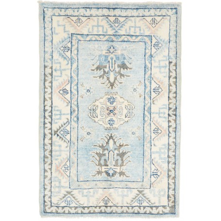 Tappeto Kazak Afghanistan Medaglione Azzurro Chiaro Bianco 60x90 Cm