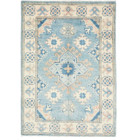 Tappeto Kazak Afghanistan Geometrico Azzurro Cielo Beige 63x90 Cm